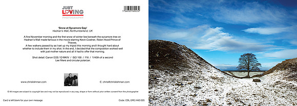 Snow at Sycamore Gap_A5 Greeting Card_CDL.GRE.HAD.005